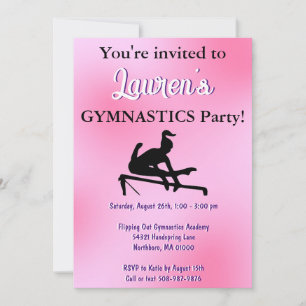 Girls Pink Gymnastics Birthday Party Invitation Kaart