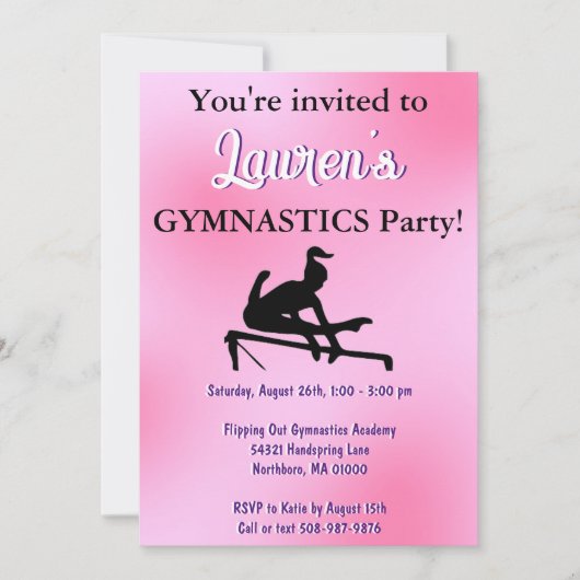 Girls Pink Gymnastique Anniversaire Invitation (Devant)