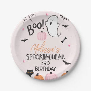 Girls Pink Oranje Black Boo Halloween Birthday Papieren Bordje