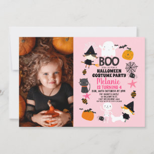 Girls Pink Oranje Halloween Foto van Birthday Kaart