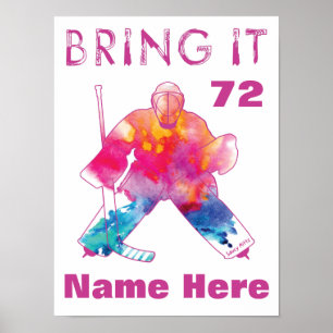 Girls Pink persoonlijke Waterverf Hockey Goalie Poster
