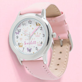 Girls Pink Princess Crown Personalised Watch Horloge
