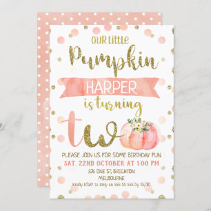 Girls Pink Pumpkin tweede uitnodiging op zaterdag