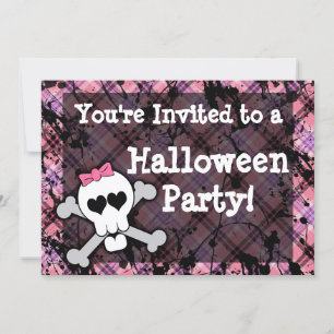 Girl's Pink Skull Halloween Party Kaart