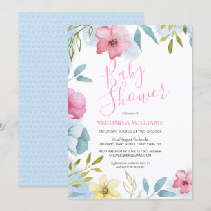 Girls Pink Spring Boho Waterverf Baby shower Kaart