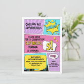 Girls Pink Superhero 5e anniversaire Invitation (Debout devant)