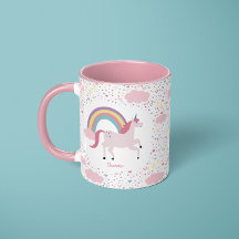 Girls Pink Unicorn Rainbow Sparkle avec nom Mug
