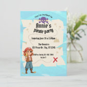 Girls Pirate Map Birthday Party Invitation (Debout devant)