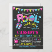 Girls Pool Party Birthday Chalkboard Invitation Kaart (Voorkant)