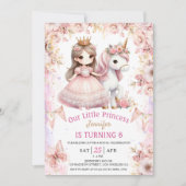 Girls Princess Unicorn 6e anniversaire Invitation (Devant)