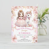 Girls Princess Unicorn 9e anniversaire Invitation (Debout devant)