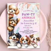 Girls Puppy Lets Pawty 1er anniversaire Invitation