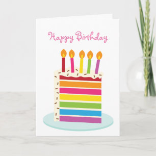 Girl's Rainbow Birthday Cake Slice Kaart