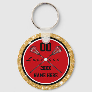 Girls Red en Gold Lacrosse Gifts, speciaal geperso Sleutelhanger