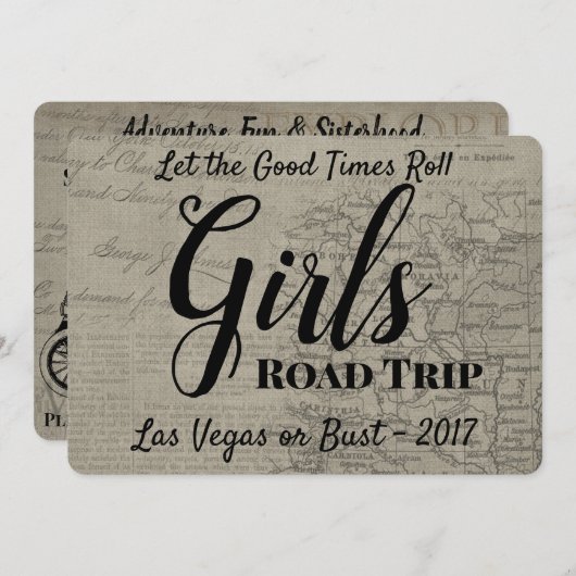 Girls Road Trip  Uitnodiging (Voorkant / Achterkant)