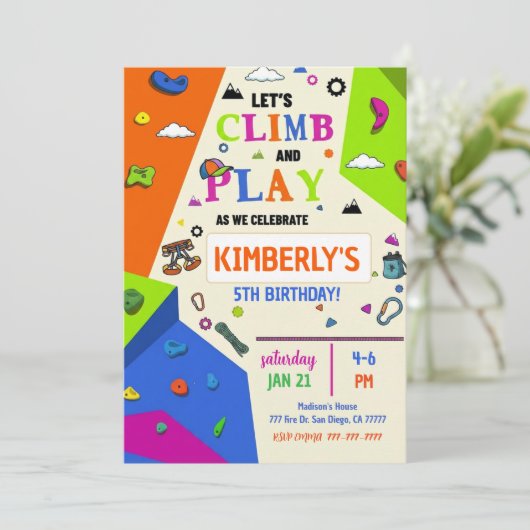 Girls Rock Climbing Birthday Party Invitation (Debout devant)