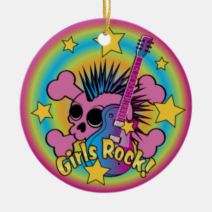 Girls Rock Skull & Crossbones Keramisch Ornament
