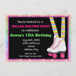 Girls Roller Schaats Skating Birthday Invitations Kaart