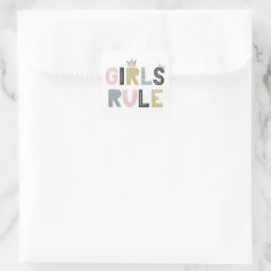 Girls Rule Funky Lettering Vierkante Sticker
