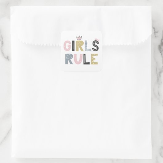 Girls Rule Funky Lettering Vierkante Sticker (Tas)
