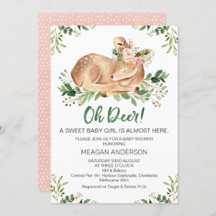 Girls Rustic Oh Deer Baby shower Uitnodiging