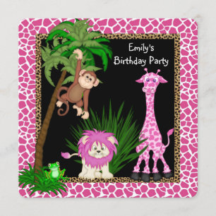 Girls Safari Birthday Party Kaart