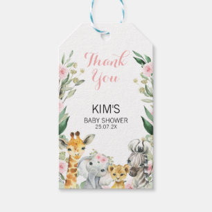 Girls Safari Floral Wreath Baby shower Dank je Cadeaulabel