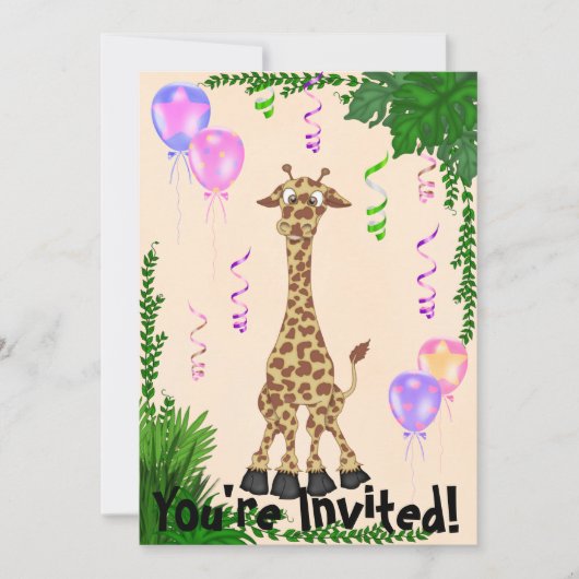 Girls Safari Giraffe Invitation fête d'anniversair (Devant)