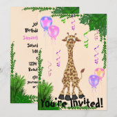 Girls Safari Giraffe Invitation fête d'anniversair (Devant / Derrière)