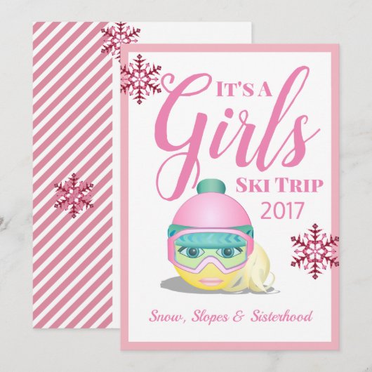 Girls Ski Trip Skiing Emoji Kaart (Voorkant / Achterkant)