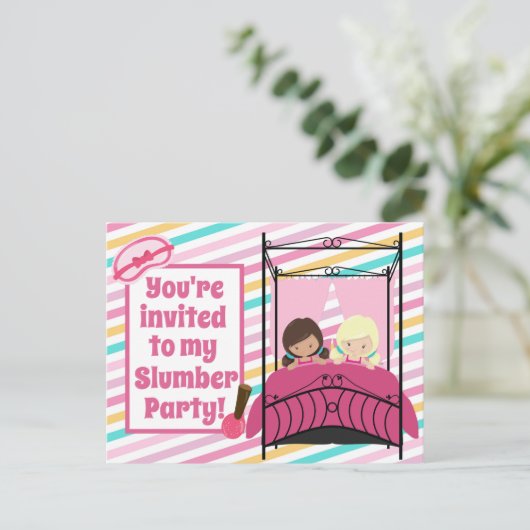Girls Slumber Party Birthday Pink Uitnodiging (Staand voorkant)
