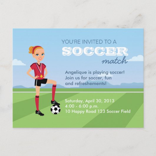 Girl's Soccer Match Briefkaart Invitation (Voorkant)
