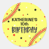 Girls Softball Birthday Party Ronde Sticker (Voorkant)