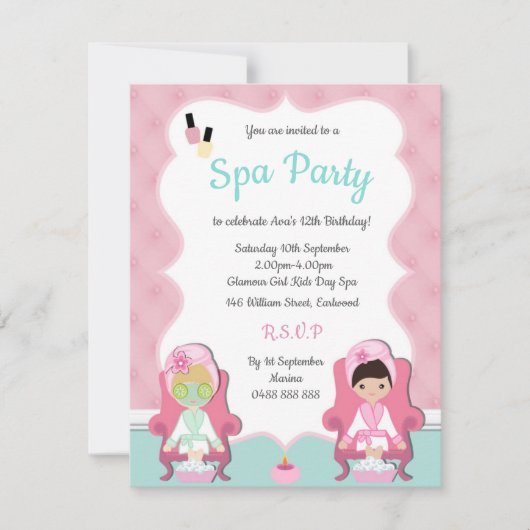 Girls Spa nodigt Pamper uit Uitnodiging (Voorkant)