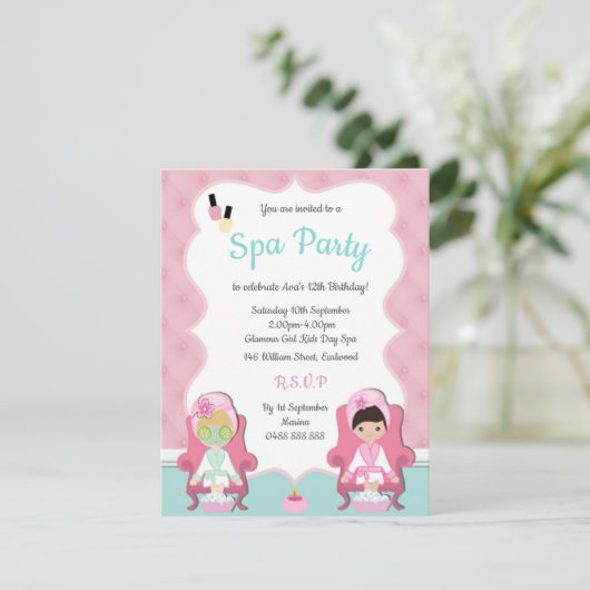 Girls Spa nodigt Pamper uit Uitnodiging (Staand voorkant)