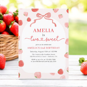 Girl's Strawberry Two Sweet Bow 2e verjaardag Kaart