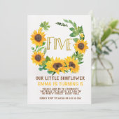 Girls Sunflower Wreath 5th Birthday Invitation (Debout devant)