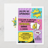 Girls Superhero 6e anniversaire Invitation (Devant / Derrière)
