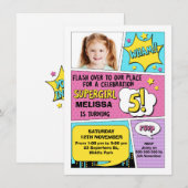 Girls Superhero Photo 5e anniversaire Invitation (Devant / Derrière)