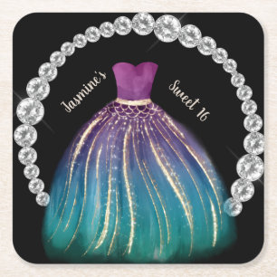 Girls Sweet 16 Ombre Dress en Rhinestones Vierkante Kartonnen Onderzetter