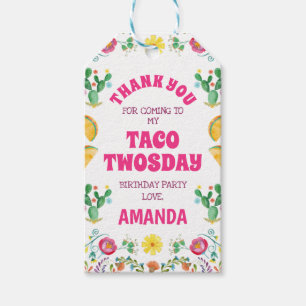 Girls Taco Twosday Floral Fiesta 2e verjaardag Cadeaulabel