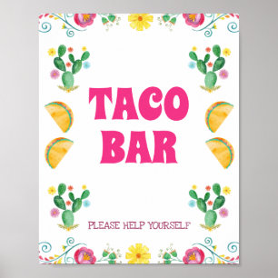 Girls Taco Twosday Floral Fiesta Birthday Sign Poster