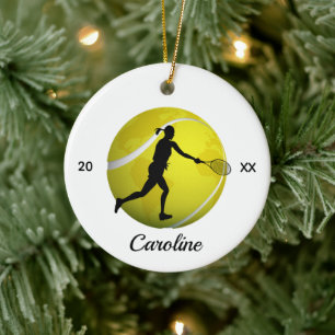 Girls Tennis World Ball & Player her Name Kinder F Keramisch Ornament
