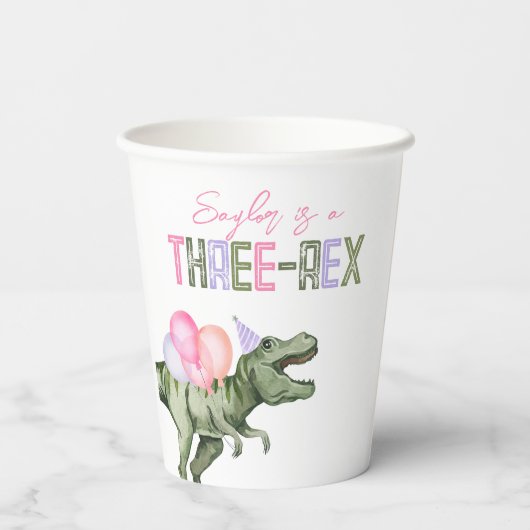 Girl's Three-Rex Party Papieren bekers (Achterkant)