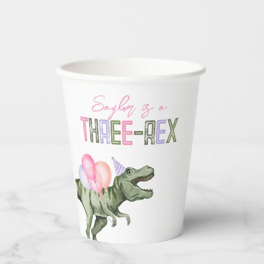 Girl's Three-Rex Party Papieren bekers (Voorkant)
