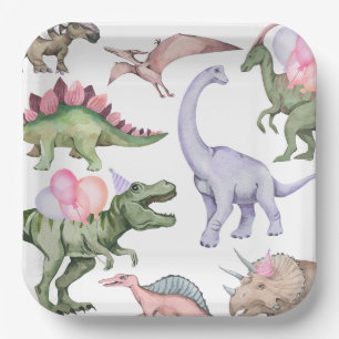 Girl's Three-Rex Party Papieren Borden Bordje