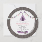 Girls Tipi Birthday Party Round nodigt roze Paars Kaart (Achterkant)
