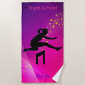 Girls Track & Field Pink & Paarse Gold Stars Strandlaken (Voorkant)