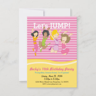 Girls Trampoline Birthday Party Invitation Kaart