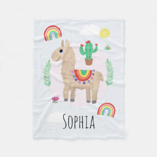 Girls Trendy and Modern Rainbow Llama Alpaca Fleece Deken